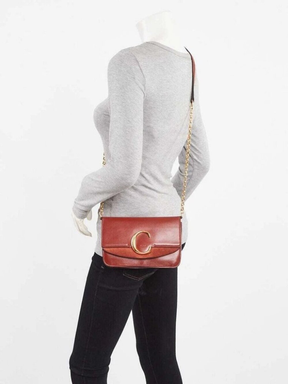 Chloe Brown Leather Mini C Chain Bag - Picture 11 of 11